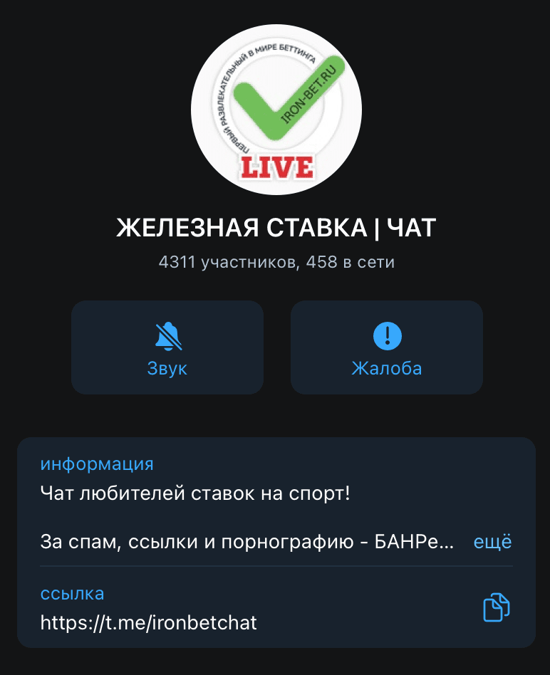 Чат в телеграм Iron Bet ru (Железная Ставка)