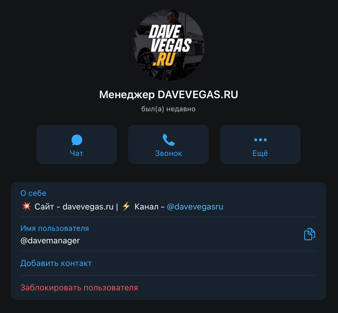 Главный менеджер проекта davevegas.ru(Дэйв Вегас)