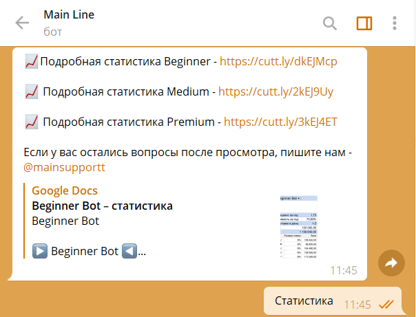 Раздел со статистикой в телеграмм канале