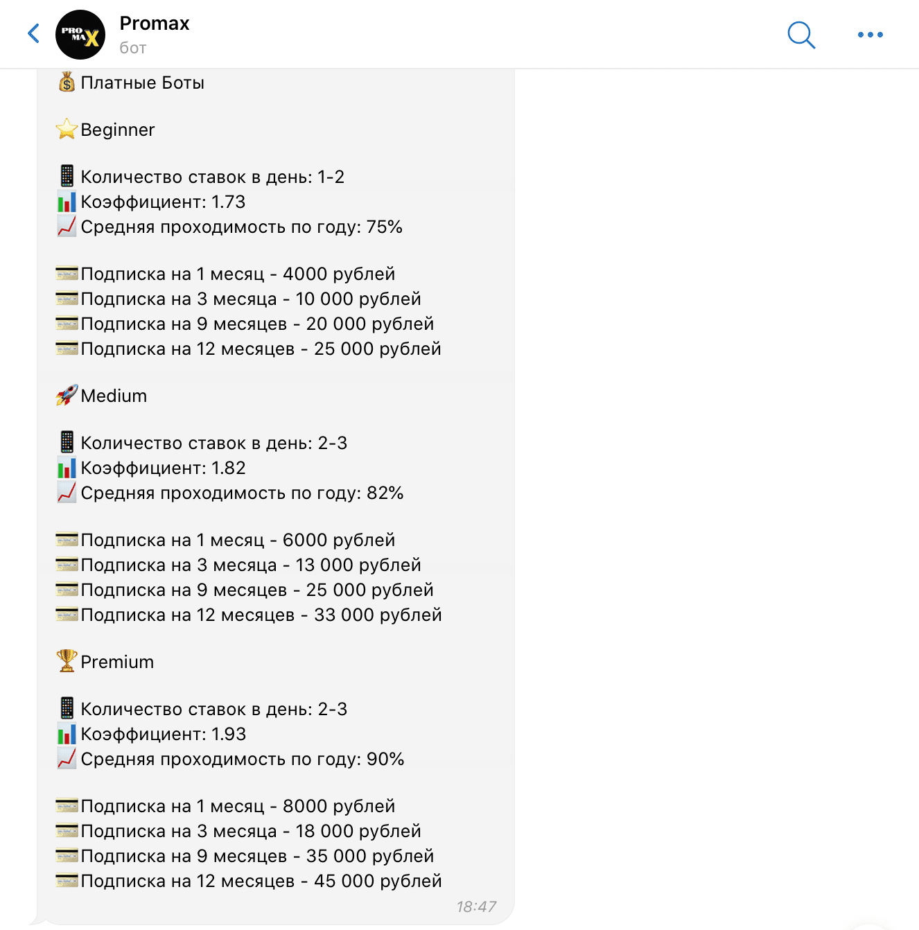 Варианты подписок на капперского бота