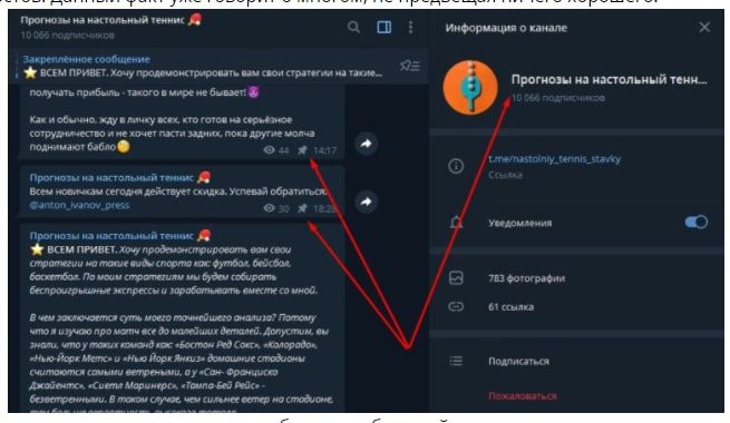 Просмотры и подписчики в Телеграмм Прогнозы на настольный теннис