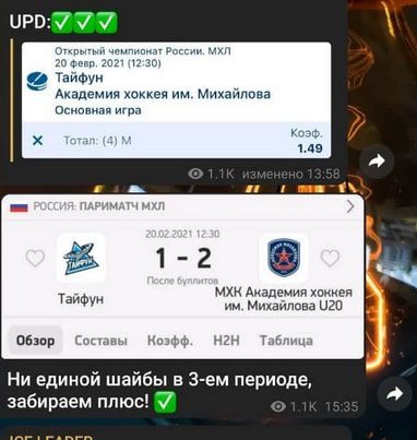 Прогнозы на спорт в Телеграмм Айс Лидер