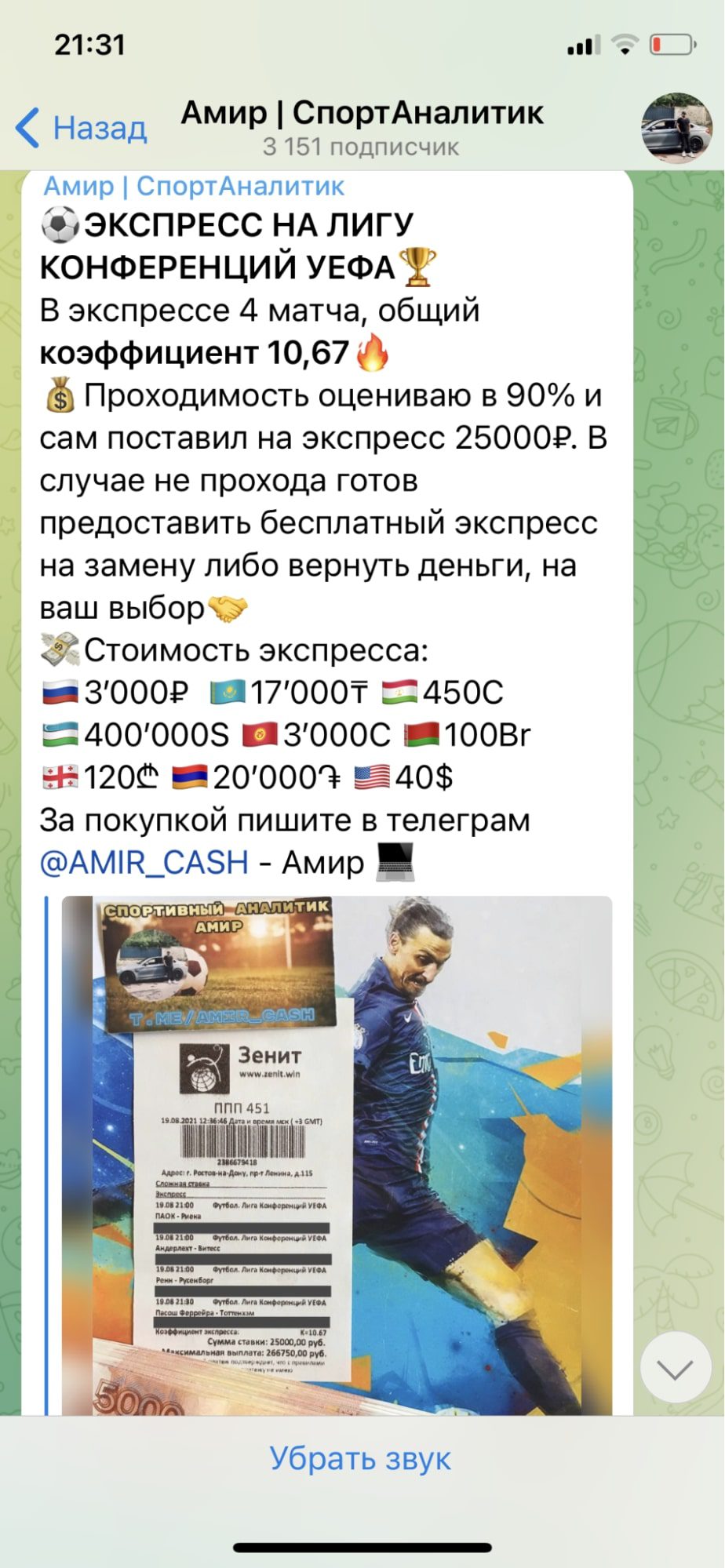 Стоимость услуг Амир спорт аналитик