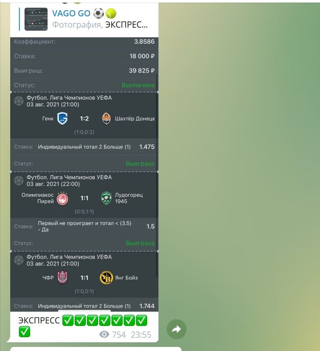 Статистика проходимости прогнозов у Vago Go каппер