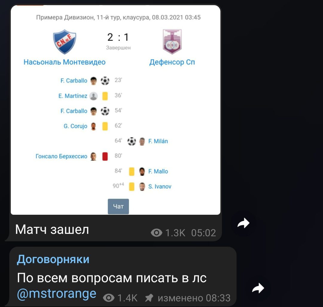 Телеграм канал Заводной апельсин - договорные матчи