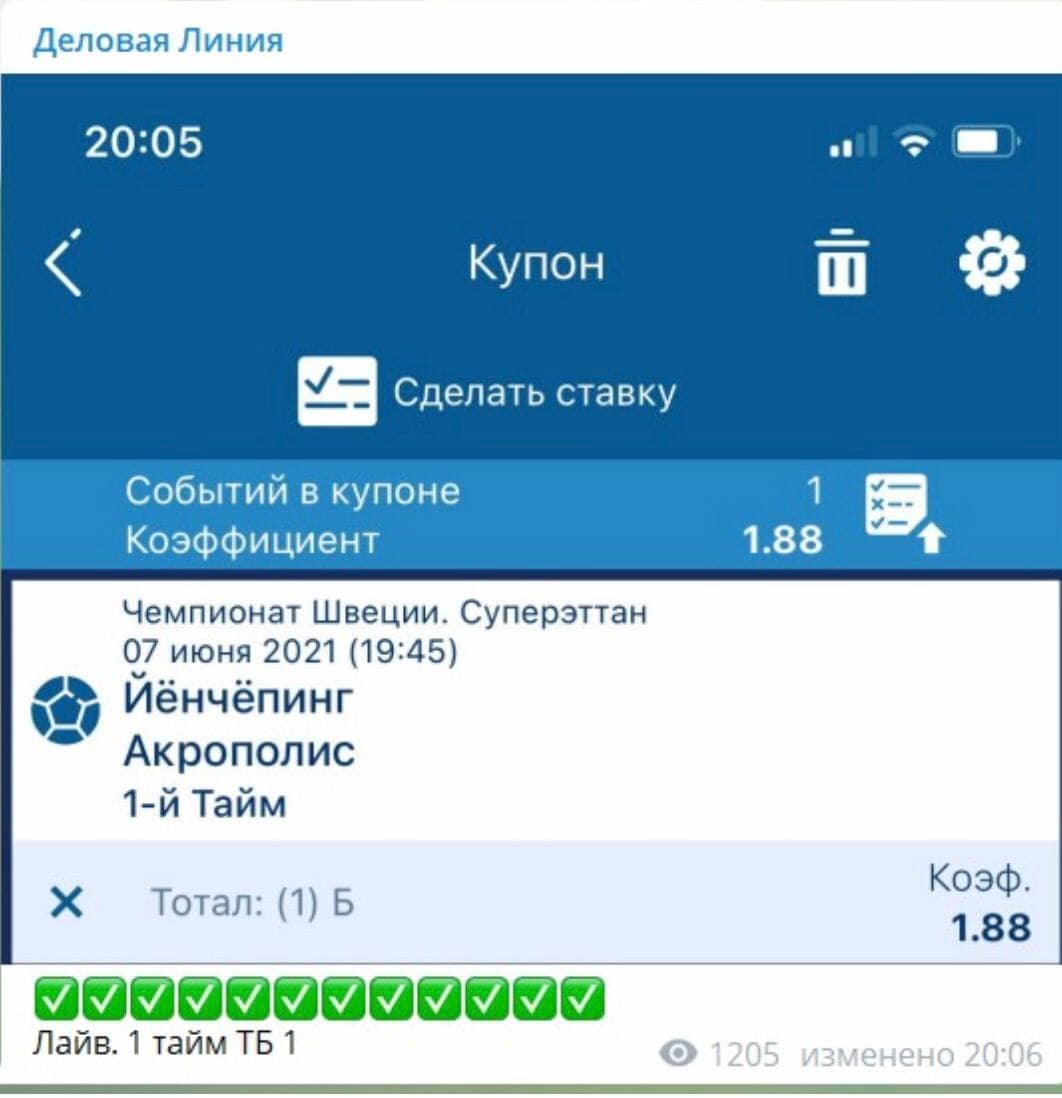 Телеграмм проект Деловая линия - ставки на спорт