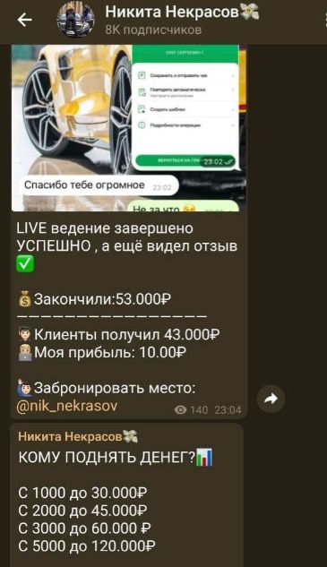 Никита Некрасов в Телеграмм - схема работы