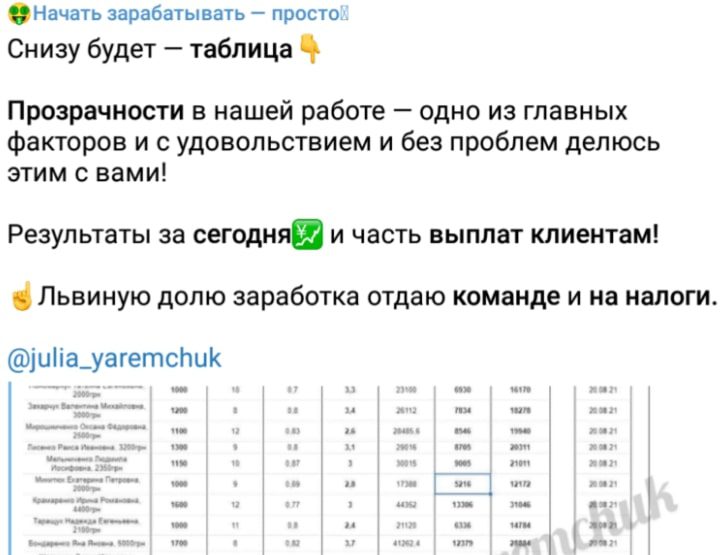 Выплаты от Яремчук Юли