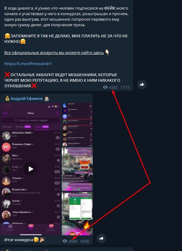 Телеграмм Андрей Ефимов - просмотры