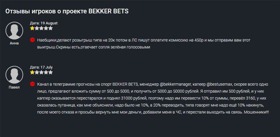 Отзывы о BEKKER BETS Телеграм