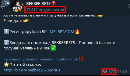 Телеграмм-канал BEKKER BETS - просмотры и подписчики