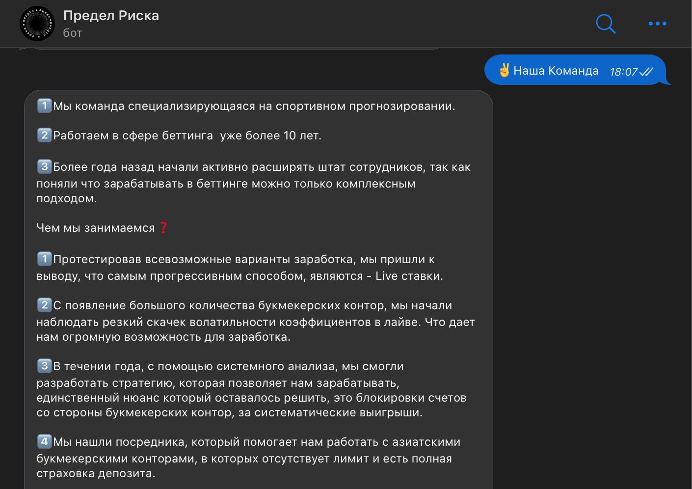 Чем занимается команда бота в Телеграмм