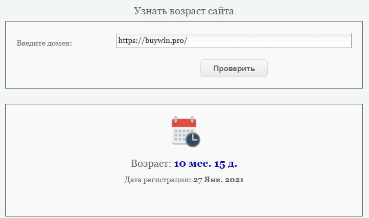 Возраст сайта BuyWin PRO