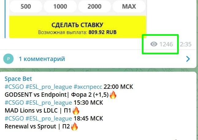 Просмотры Телеграмм Space Bet