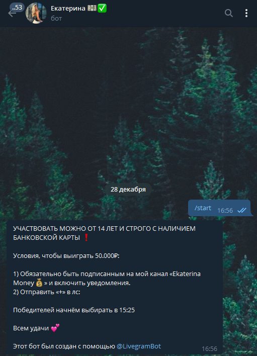 Условия участия в розыгрышах от KatyaEkaterinaBot