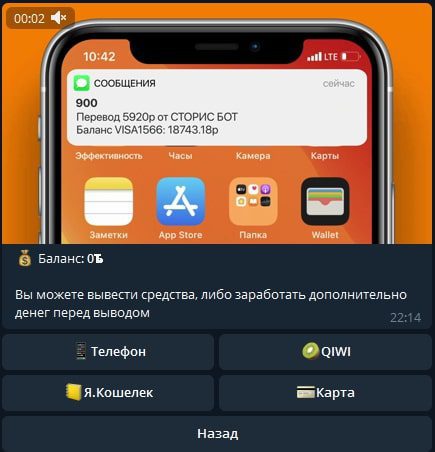 Вывод денег Reels Bot в Телеграмм