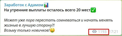 Просмотры постов в Телеграмм Заработок с Адамом