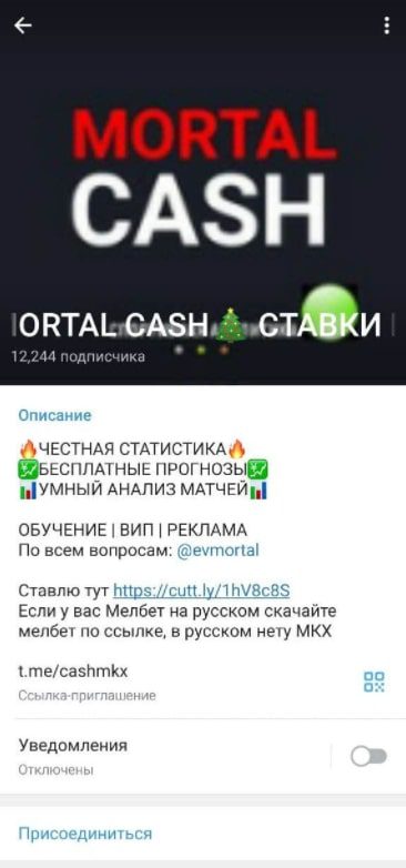 Каппер MORTAL CASH - Телеграмм канал