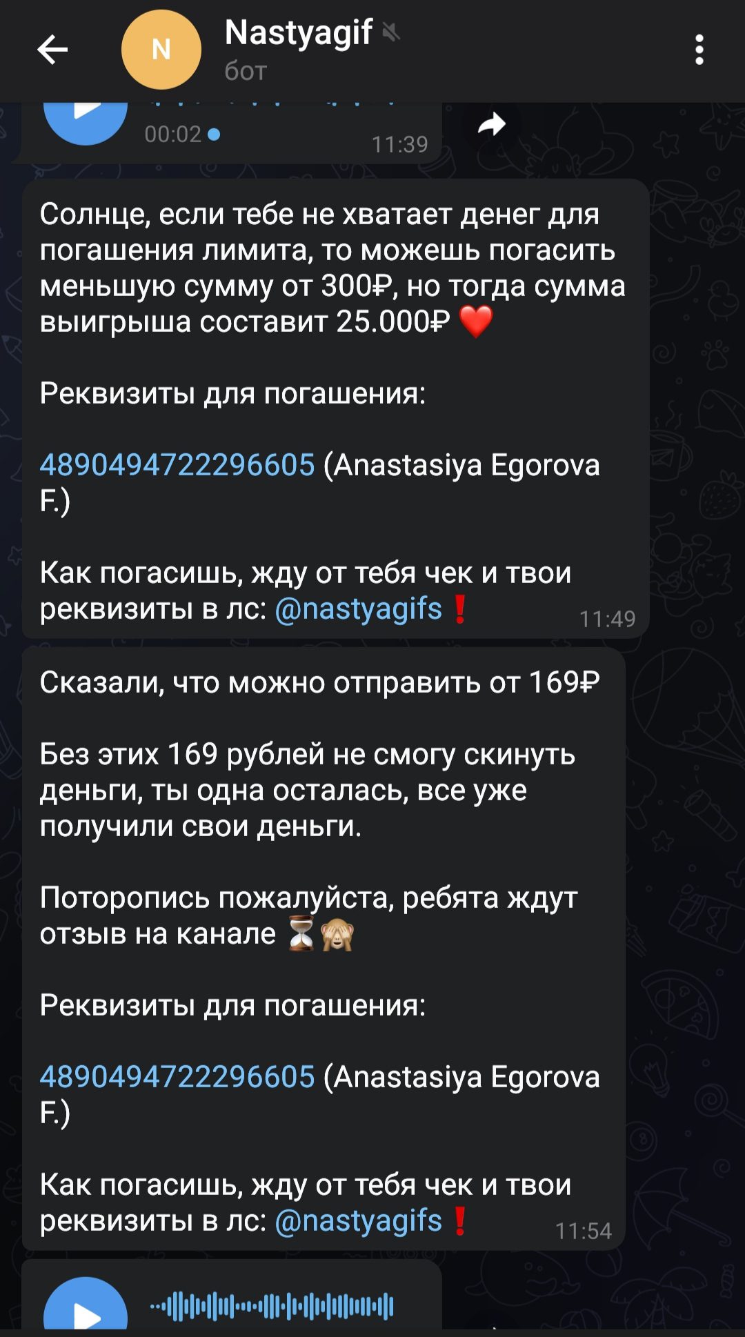 Настя Настюша - реквизиты