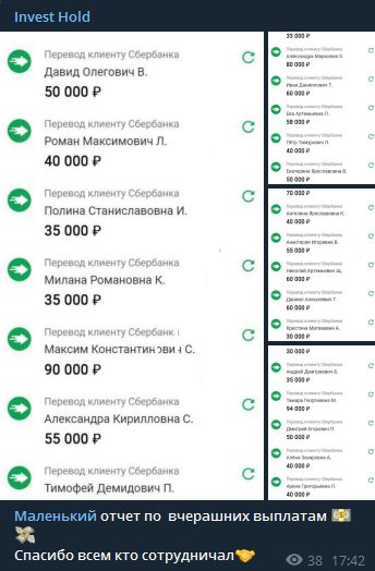 Invest Hold - отчет о выплатах