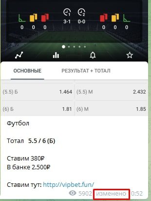 Редактирование постов в Телеграмм ВИП ПРОГНОЗ ЛАЙВБЕТ