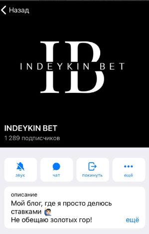 Телеграмм INDEYKIN BET каппер