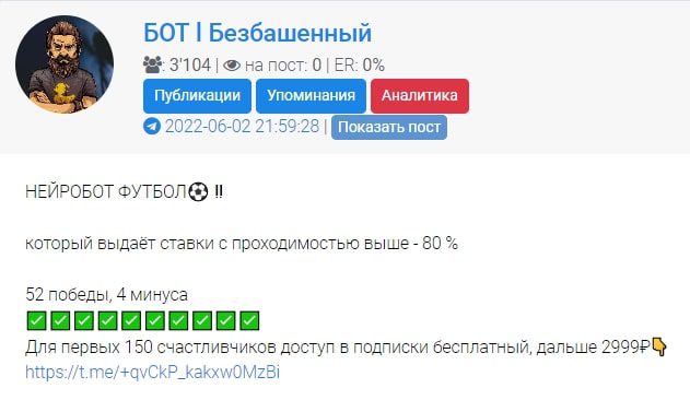 БОТ Безбашенный - статистика