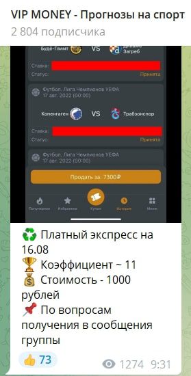 Платные услуги на канале VIP MONEY