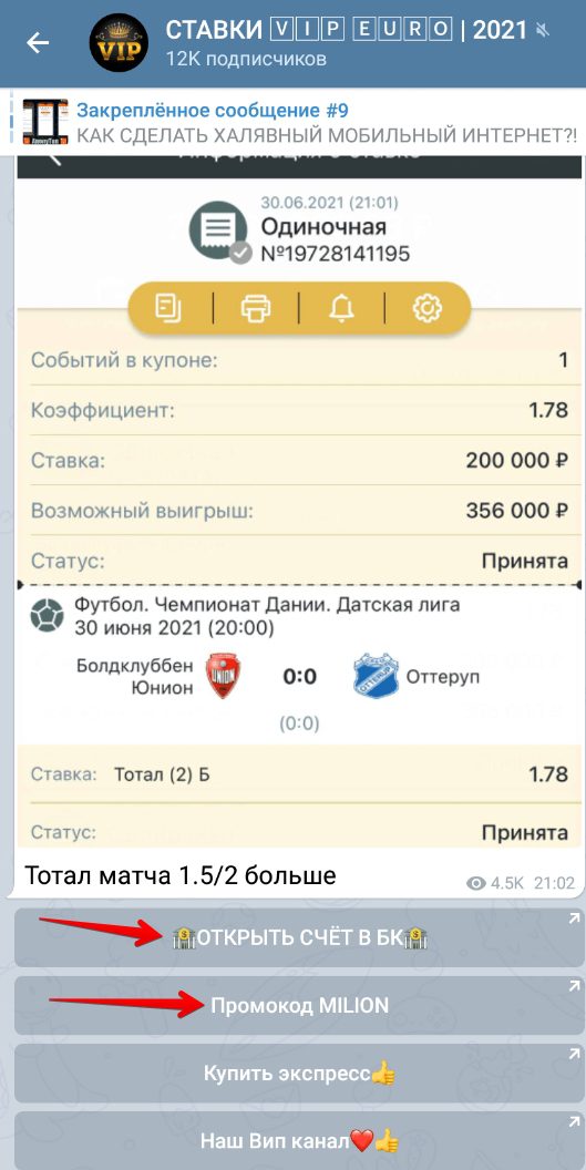 Ставки VIP EURO 2021 в телеграмме