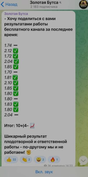 Телеграмм Золотая Бутса отчетность