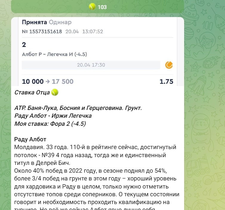 Отец тенниса ставки