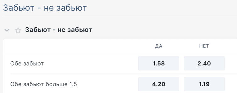 ставка обе забьют больше 1.5 что означает